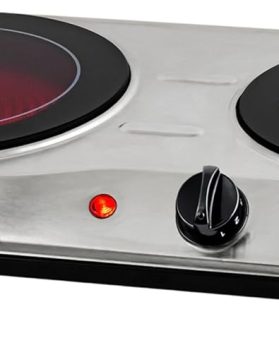 OVENTE Countertop Infrared Double Burner, 1700W Electric Hot Plate and Portable Stove with 7.75" and 6.75" Ceramic Glass Cooktop, 5 Level Temperature Setting and Easy to Clean Base, Silver BGI102S