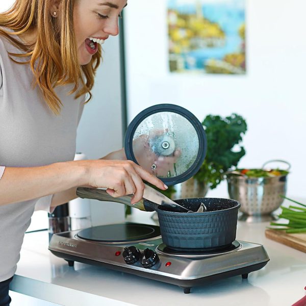 OVENTE Countertop Infrared Double Burner, 1700W Electric Hot Plate and Portable Stove with 7.75" and 6.75" Ceramic Glass Cooktop, 5 Level Temperature Setting and Easy to Clean Base, Silver BGI102S - Image 8