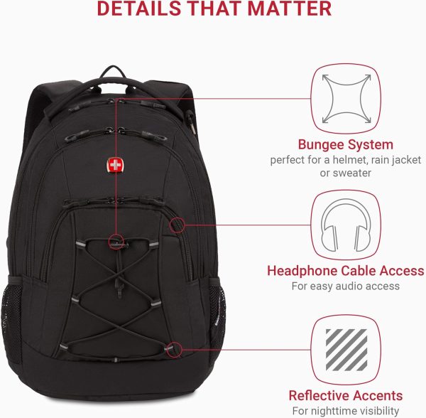 SwissGear 1186 Bungee Backpack, Black, 17-Inch - Image 3