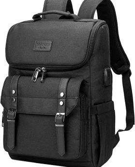 YALUNDISI Vintage Backpack Travel Laptop Backpack with usb Charging Port for Women & Men College Backpack Fits 15.6 Inch Laptop Black